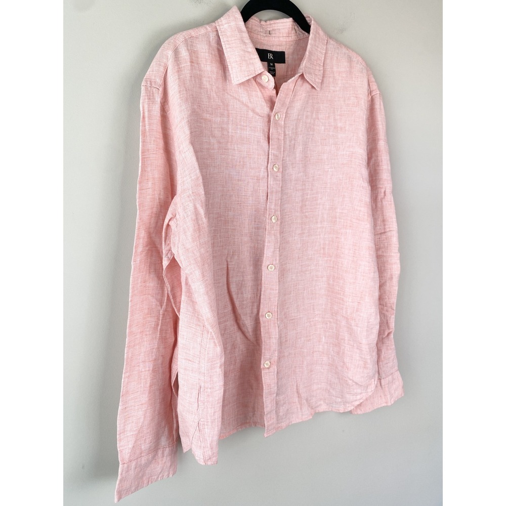 Banana Republic Mens 100% Linen Shirt M Pink Standard Fit Pastel Button Up Prep - Picture 2 of 9